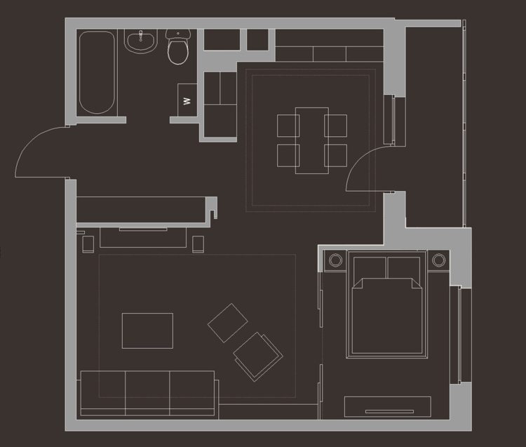 zriadiť 1 izbový byt pôdorys byt izba rozvodná hala obytná časť