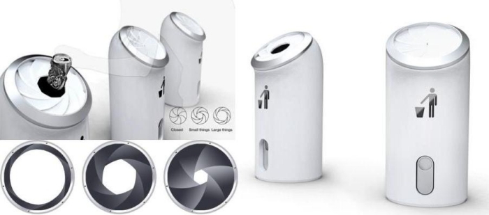 Odpadkový kôš Click-Hybrid podľa dizajnu Hyejin Lee inšpirovaného spúšťou fotoaparátu Click-Hybrid-Trash-Can-Hyejin-Lee-Design-Opening-Camera-Shade