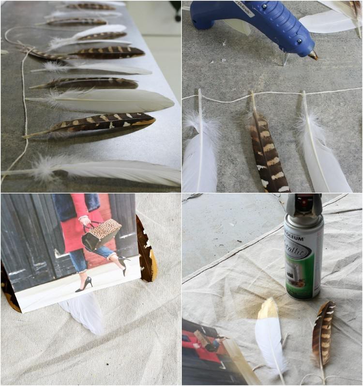 Nápady na dekoráciu vlastnými rukami s perím-návod-girlanda-zlatý-sprej