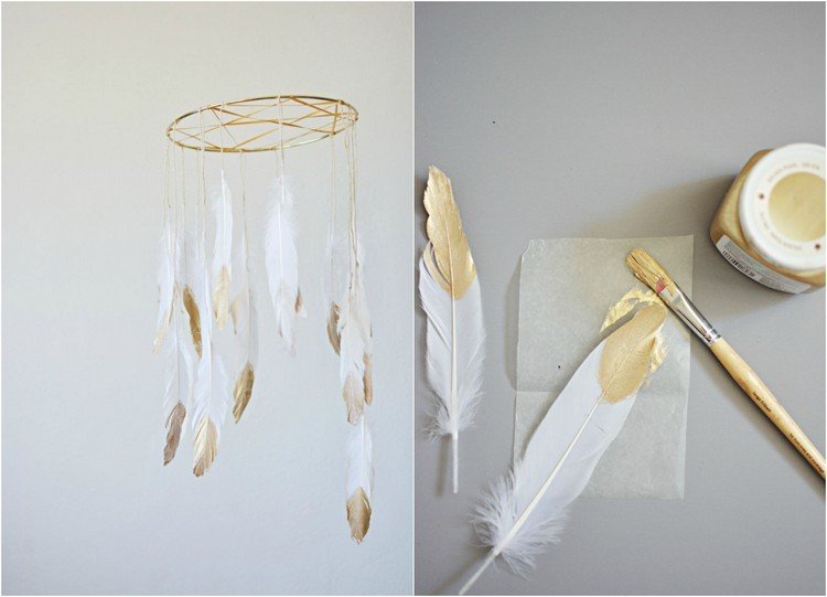 dekorácia-pierka-urob si sám-návod-mobil-detská izba-zlatá farba