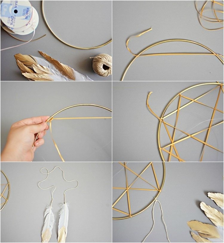 dekorácia-pierka-urob si sám-návod-mobil-zlatá-detská izba