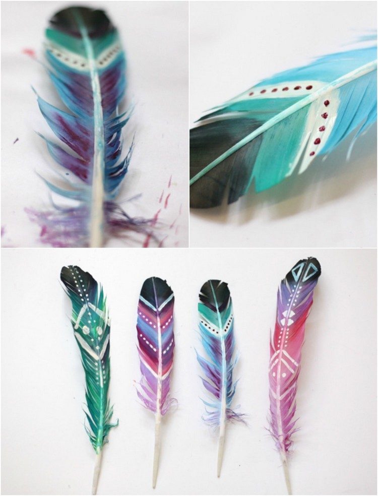 deco-nápady-perie-urob si sám-maľované-pierka-hippie-šik