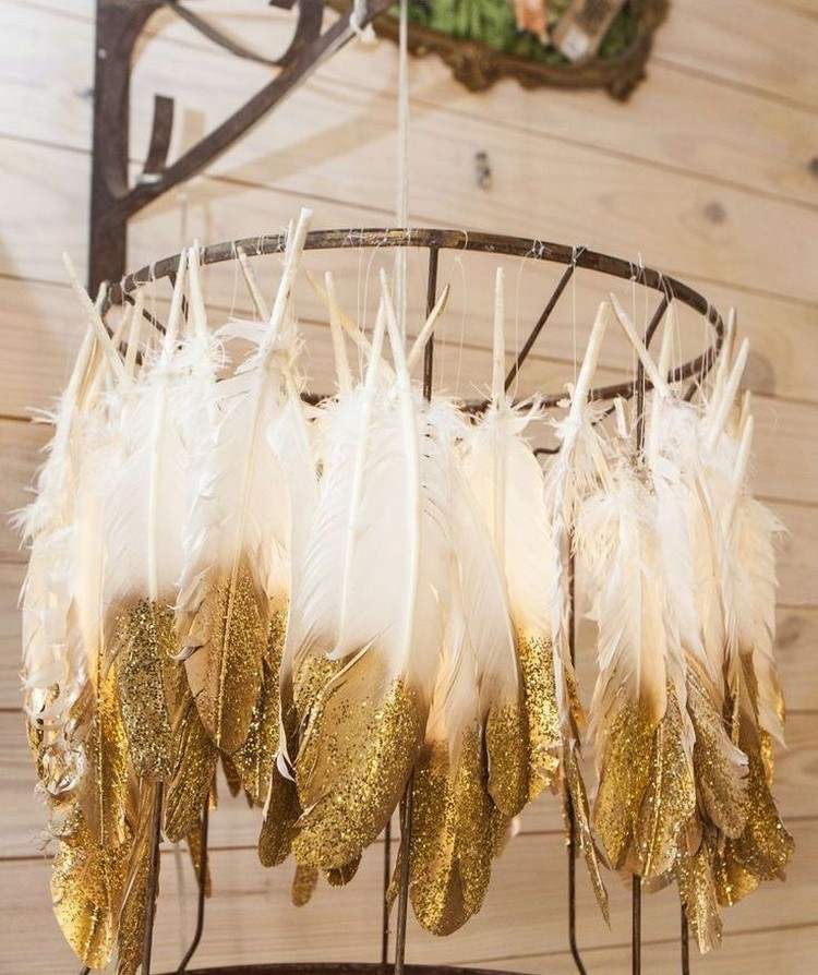 dekorácia-pierka-urob si sám-návod-tienidlo-zlatá-trblietka