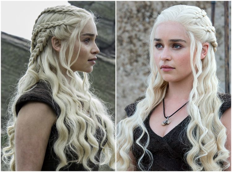 Účesy Game of Thrones Khaleesi zapletaný účes napoly otvorený