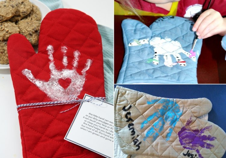 Vyrobte darček pre babičku - navrhnite rukavice do rúry na pečenie s odtlačkom ruky vnúčat