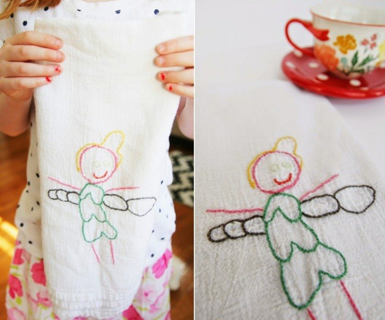 Vyšívajte detské obrázky na látku a darujte ich babičke