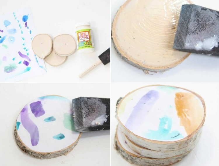 Preneste obrázok akvarelom na drevené disky a použite ho ako podložku