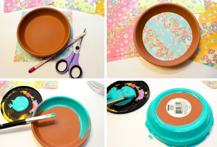 Remeselný nápad s terakotovým tanierom a papierom srapbooking