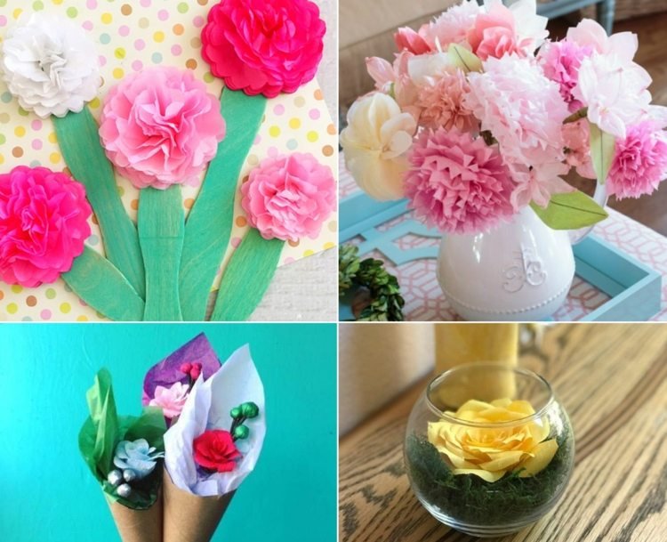 Vyrobte papierové kvety ako darček pre babičku do kytíc a terárií