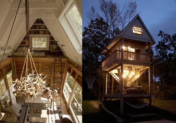 Interiér domu na strome Wandawega Interiér Treehouse Wandawega