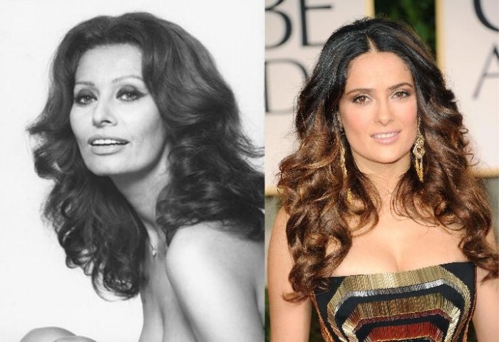 Účes pre dlhé vlasy, vlnitý, stredová rozchod sophia-loren-salma-hayek-účes-dlhé vlasy-stredná rozlúčka