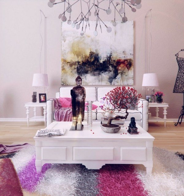 ázijský dekor fialové ružové farby