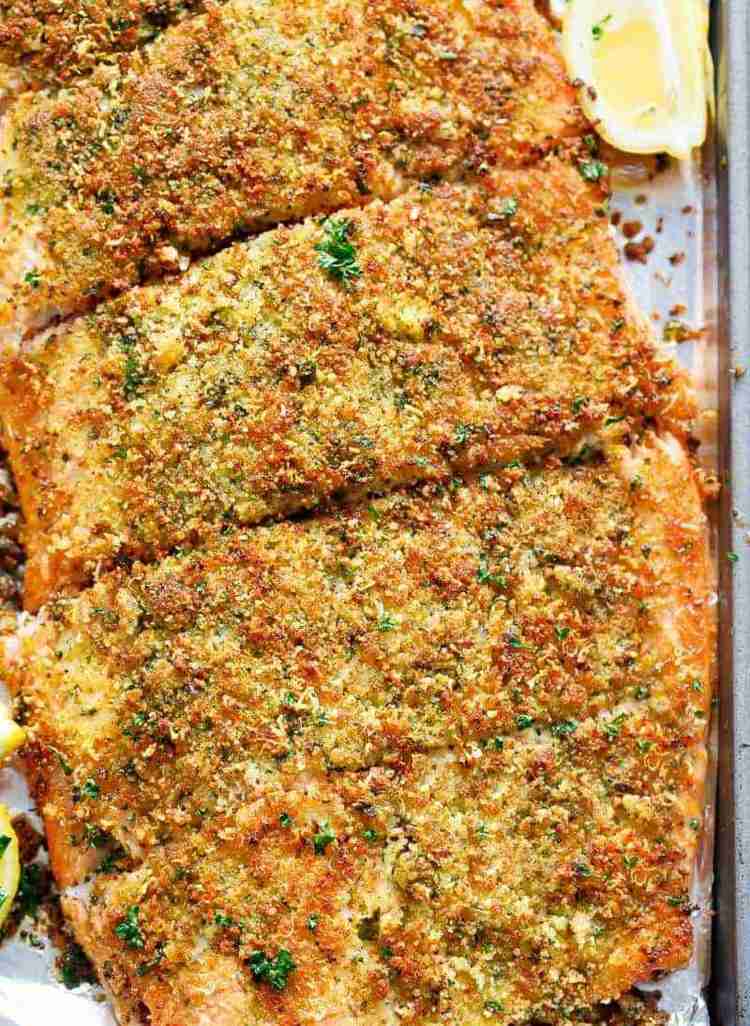 lahodné rybie pokrmy lososová parmezánová bylinková kôrka