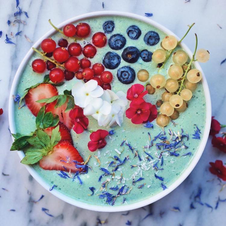 Smoothie miska modrá recepty čučoriedky jahody ríbezle biele fialky jedlé