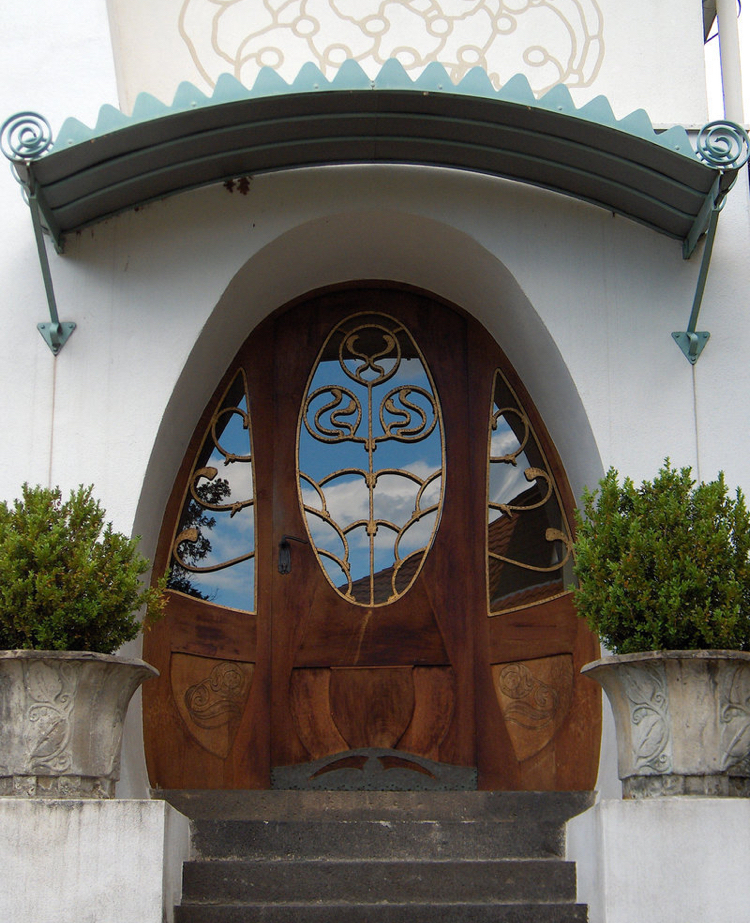 vchodové dvere z masívu secesná sklenená vložka mosadzné ozdoby