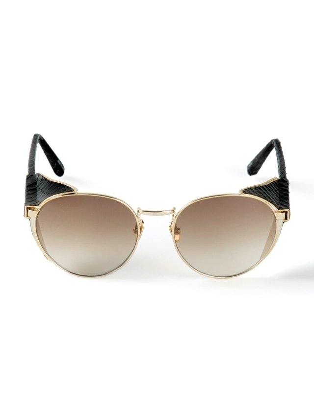 okrúhle rámy okuliarov od Farrow zlaté rámy okuliarov imitácia kože Dizajnérske slnečné okuliare-čierne-spánky-s-okrajmi-na chrámoch