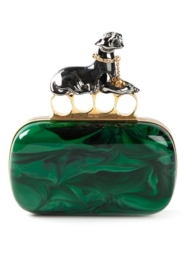 Spojkové tašky plastové tmavozelené s tigrovanou sponou ALEXANDER MCQUEEN Rukoväť na štyri prsty-moderná spojková taška v tvare škatule