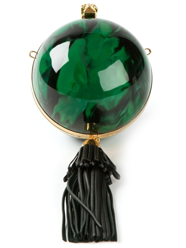 Guľová spojka ALEXANDER MCQUEEN tmavozelená s volánikmi s-gold-ráfik-spojka-taška-designer