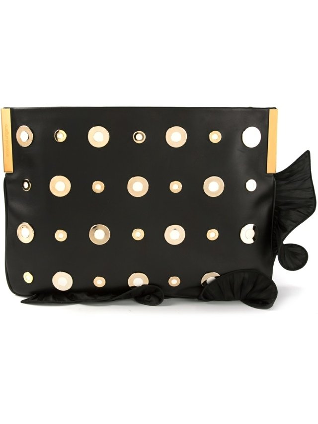 Semišová spojka so zlatými nitmi od EMANUEL UNGARO Vrecko na predlaktie-s-látkou-na boku semiš