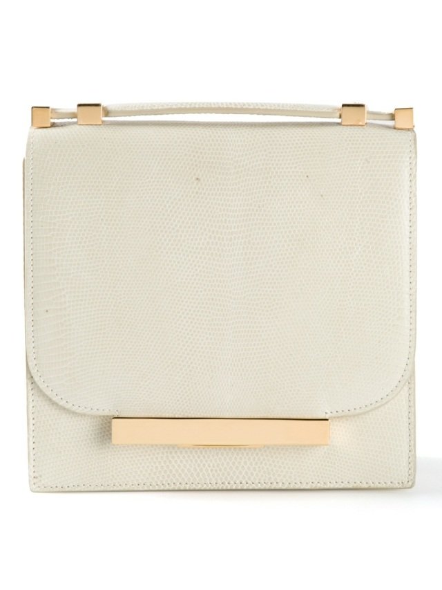 biela kožená spojka s klapkou hranatá RIADOK Kožená spojková taška so zlatou rukoväťou a chlopňou