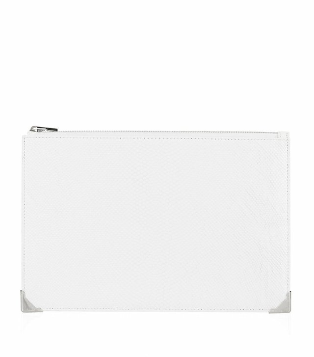 Kožená spojka Alexander Wang so zapínaním na zips Kovové rohové vrecko-biela-koža-bok