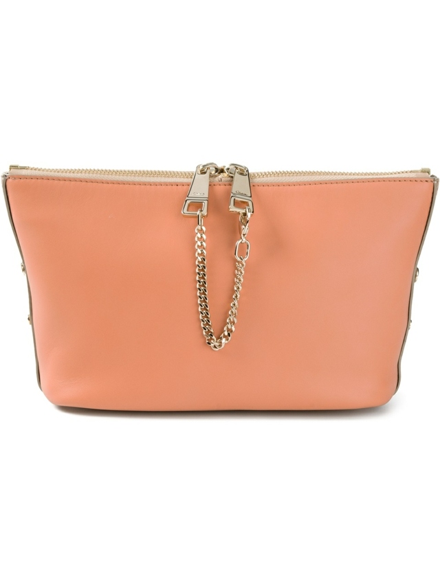 Vrecko na predlaktie broskyňovej farby CHLOÉ s dvoma zipsami Taška na spojku v tvare reťazca ako nosiča v tvare lichobežníka