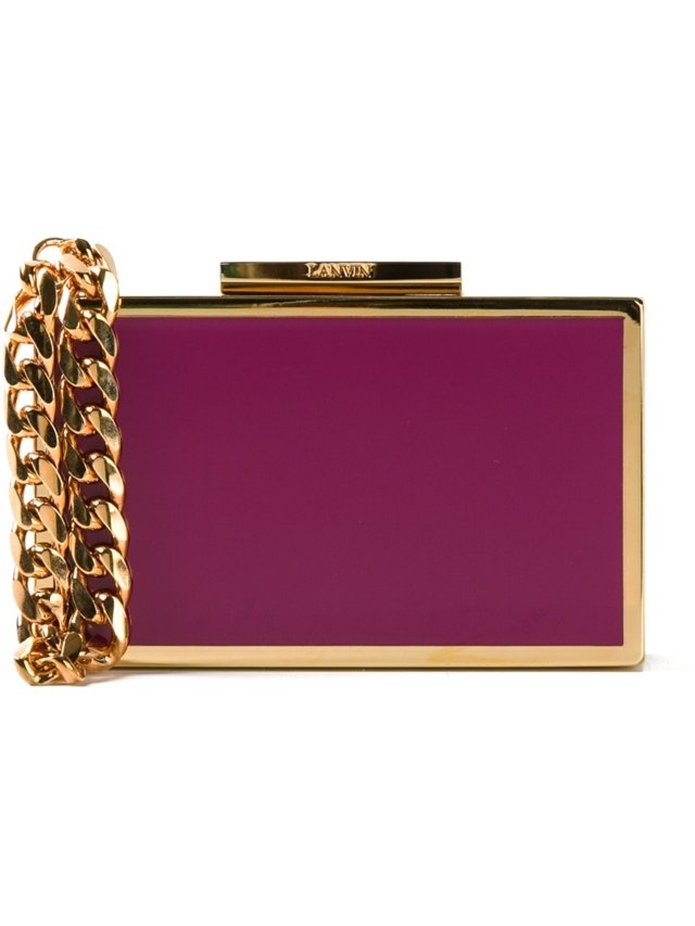 Plastová spojka hranatá tmavá fuchsia so zlatými prvkami LANVIN Fuchsiová farba-akrylové sklo-zlatá-hraničná spojka