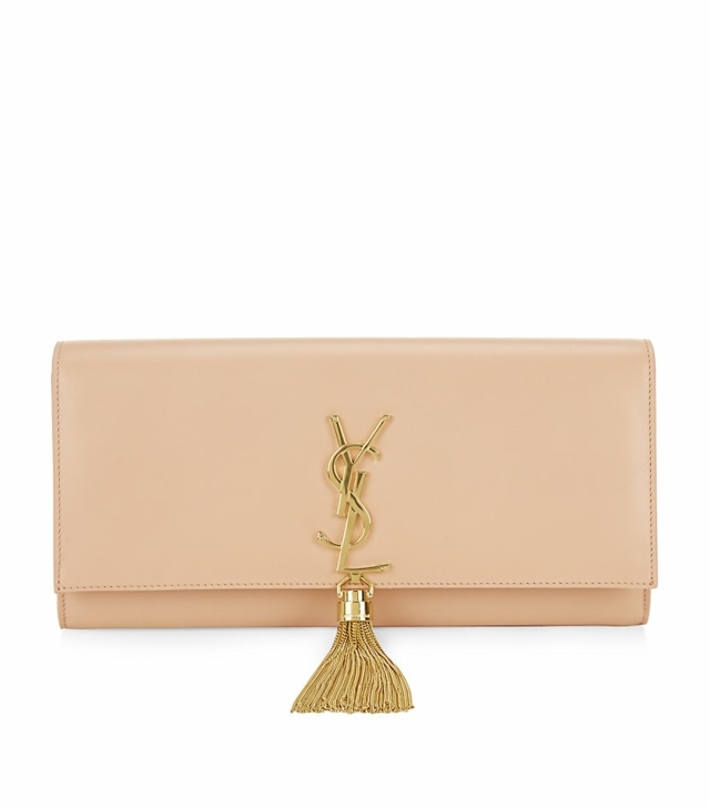 Kožená spojka s klopou pochette Saint Laurent svetlo ružová Dizajnérska kabelka do podpazušia s volánmi