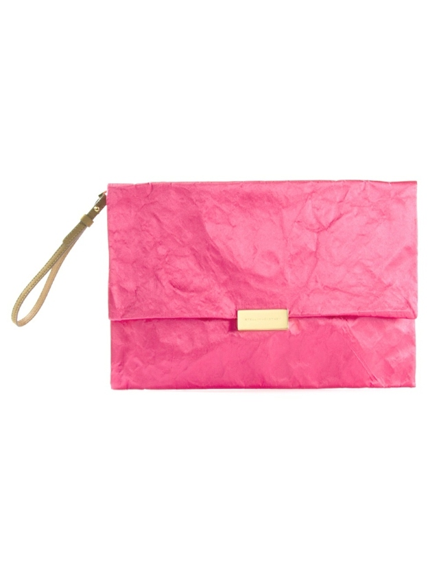 Kožená spojka v ružovej farbe so zavesenou koženou rukoväťou STELLA MCCARTNEY Rukoväť a kovový zámok ružovej farby