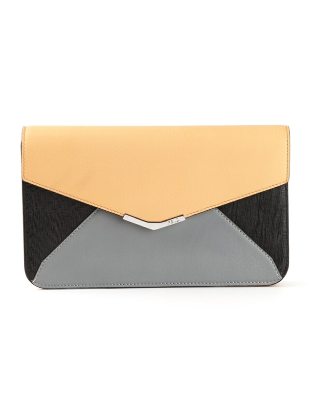 Trojfarebná kožená spojka s klapkou FENDI Trojfarebná dizajnérska spojka s klopou