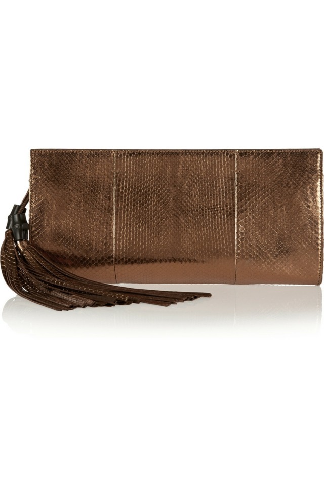 Spojka z hadej kože bronzovej farby s volánmi GUCCI Vrecko na predlaktie-s-chlopňou-bronzovej farby