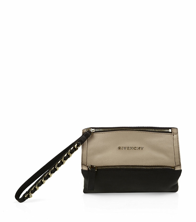 Dvojfarebná kožená spojka na zips a držadlo Givenchy malá športová taška ako spojka s rukoväťou