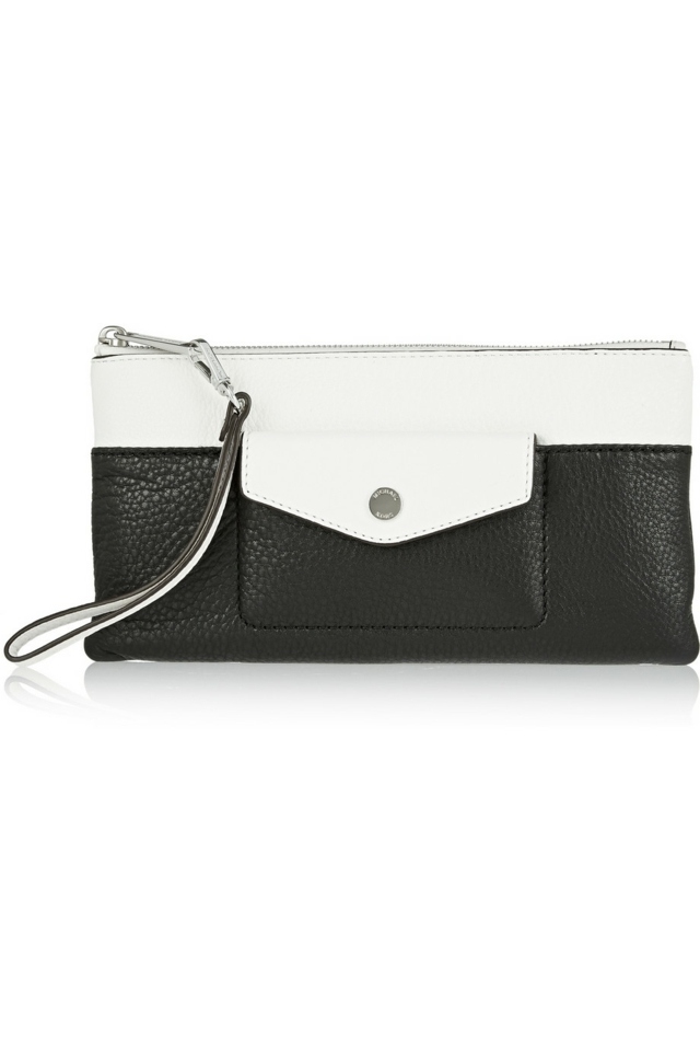 Kožená spojka MICHAEL KORS s peňaženkou na mince a zipsom dvojfarebná kožená taška s držadlom z prešívanej kože