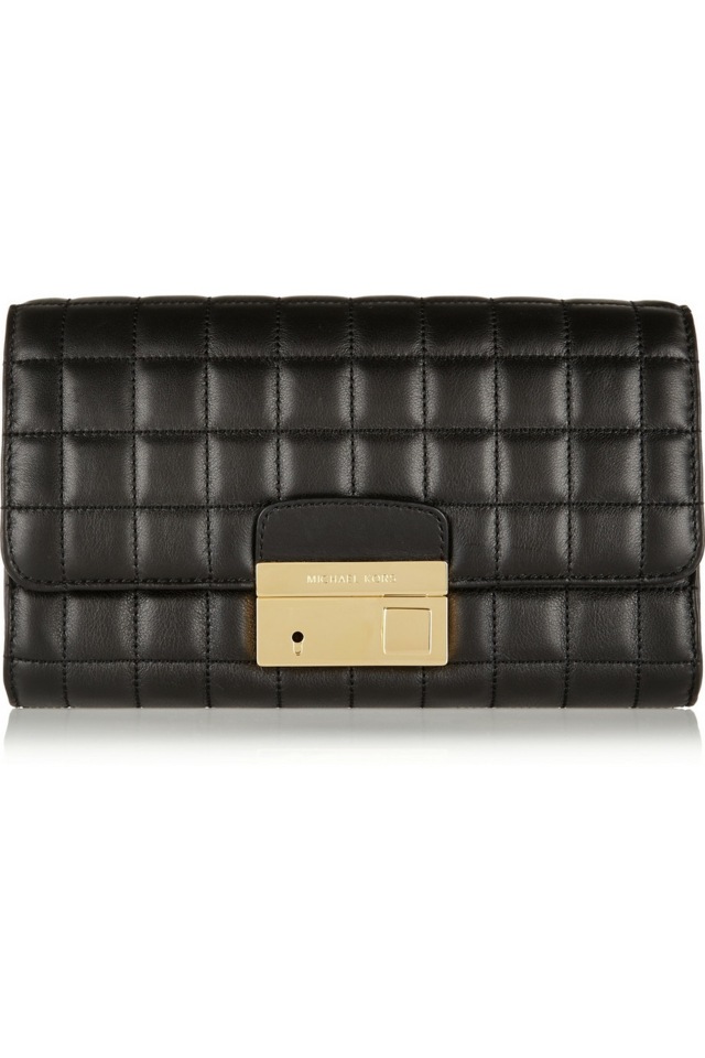 MICHAEL KORS čierna koža s klapkovou spojkou Prešívaná so zlatou rúčkou-čierna