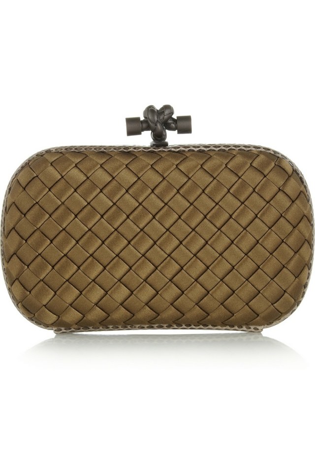Spojková skrinka BOTTEGA VENETA so zámkom prešívané-satén-hnedé-vrece-zaoblené tvary