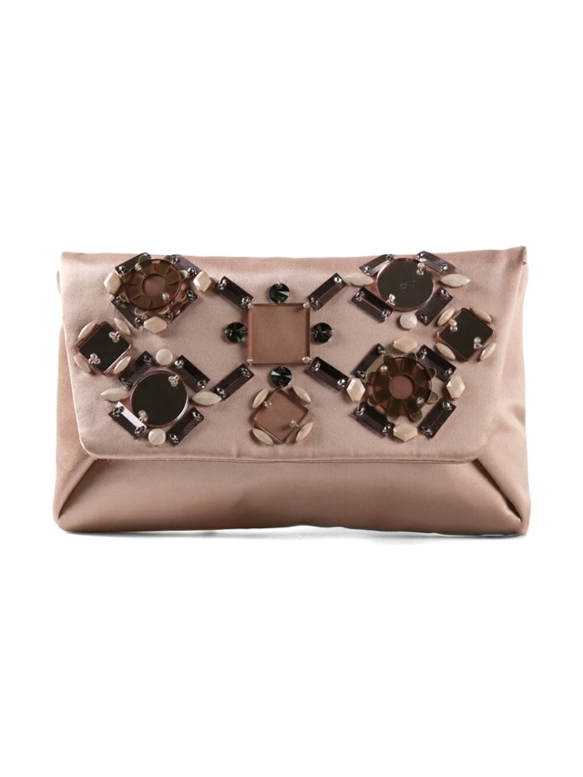 Béžová saténová spojka s módnymi šperkami vyšívanými spoločnosťou LANVIN Spojková taška-s-chlopňou-latte-macchiato-color
