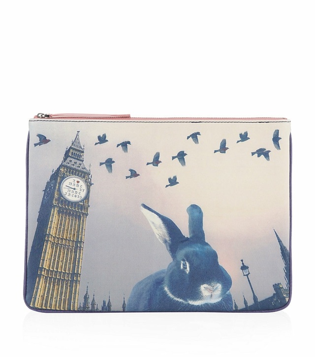 Látková spojka s London Tower a králikom Marcom Jacobsom Obľúbená spojková taška s potlačou mesta a Londýna