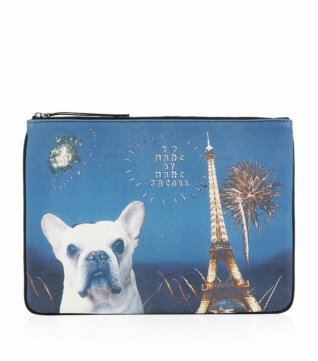 Kožený spojkový parížsky pes s potlačou Marca Jacobsa Látková spojková taška s potlačou mesta Paris
