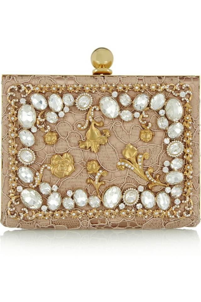 Látková spojka vyšívaná čírymi korálkami a módnymi kúskami od DOLCE & amp; GABBANA Hnedá látka-spojka-uhlová-zdobená-a-vyšívaná