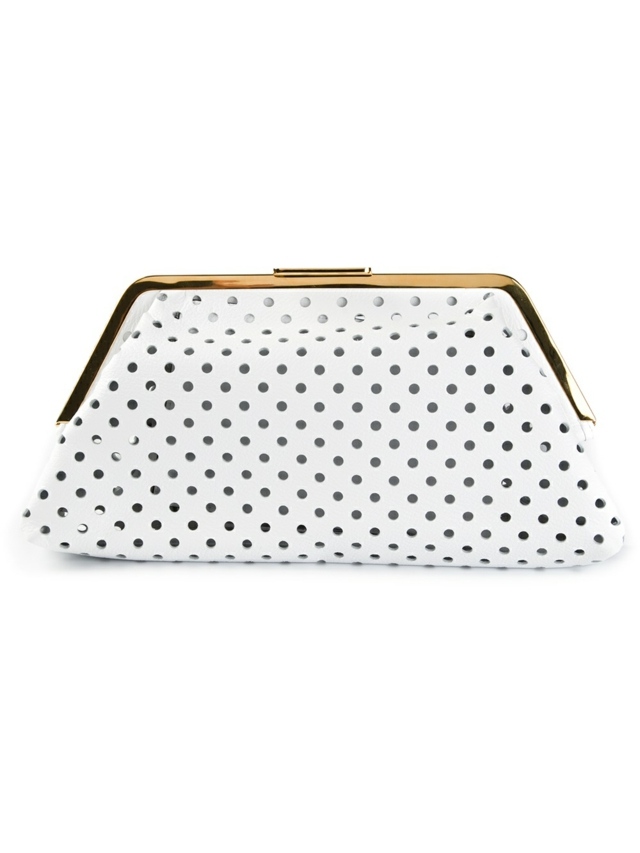 Peňaženka MARNI so zlatým zapínaním taška na spojku z bielej kože so zlatým okrajom