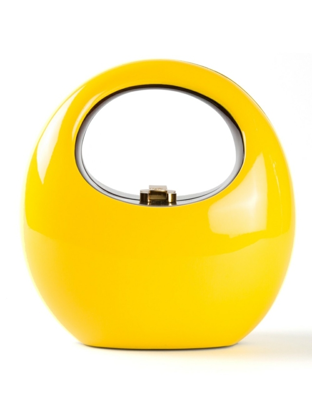 Plastová žltá spojka s okrúhlou rukoväťou ROCIO Vajíčko-tvar-futuristický-dizajn-spojková taška-s držadlom