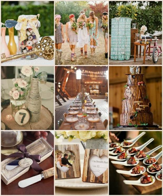 Vintage a rustikálna dekorácia - fotorámčeky, vintage vázy a malé darčeky pre hostí rustikálny svadobný stôl dekorácie nápady na tvar kufra stromu