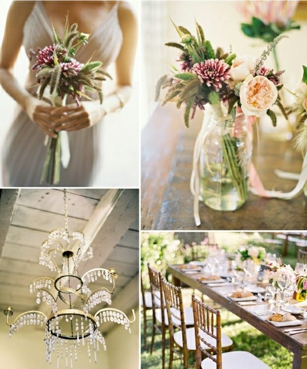 rustikálna svadba - kvetinové úpravy s ružovými ružami Svadobné kvetinové úpravy ruže nápady na stôl