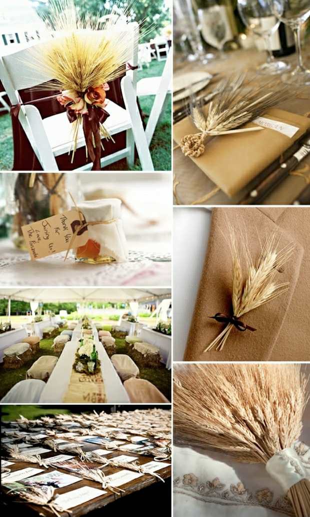 Nápady na svadobnú výzdobu Pšeničné stonky obrúsky krúžky malé darčeky Pšeničné stonky obrúsky krúžky malé darčeky zdobia karty miest