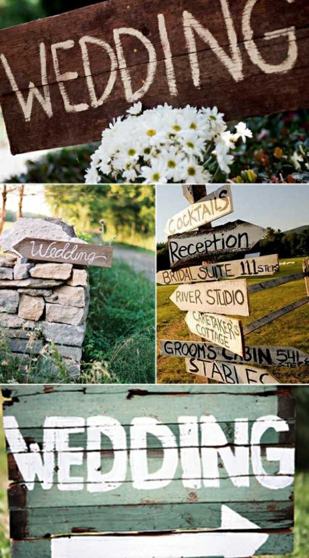 Rustikálny rozcestník na svadobné miesto Umiestnenie smeroviek rustikálny pekný nápad