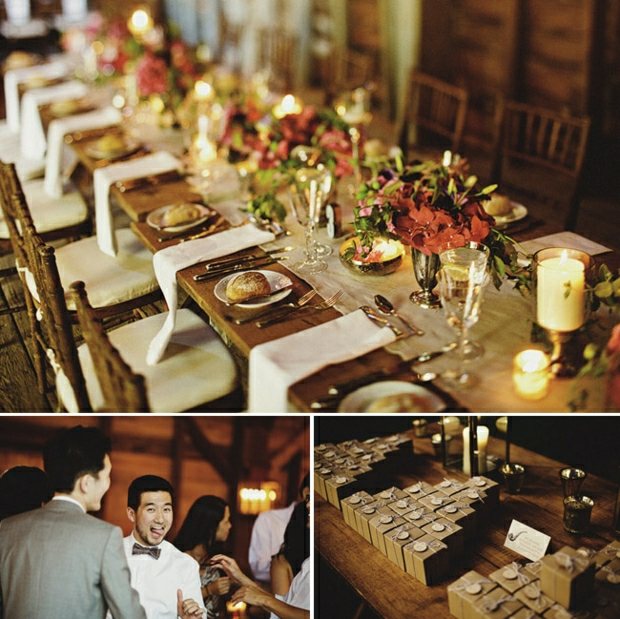 Organizujte a plánujte svadobné darčeky pre hostí na vidieku Svadobný vidiecky svadobný stôl zdobí čajové sviečky