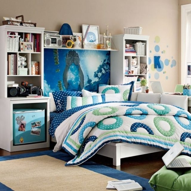 farba steny-béžová-neutrálna-miestnosť pre mládež-pre-dievčatá-námorné