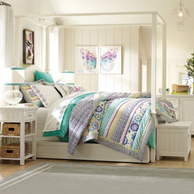 miestnosť pre mládež-romantické-obliečky-dievčenská-nástenná-maľba-motýľ