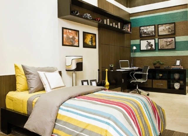 zariadenie miestnosti pre mládež-nápady-moderné-posteľné-obliečky-prúžky-vzor