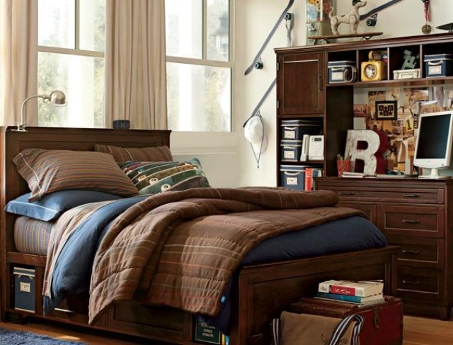 zariadenie miestnosti pre mládež-nápady-nová-farebná schéma-tmavomodro-hnedá-mužská